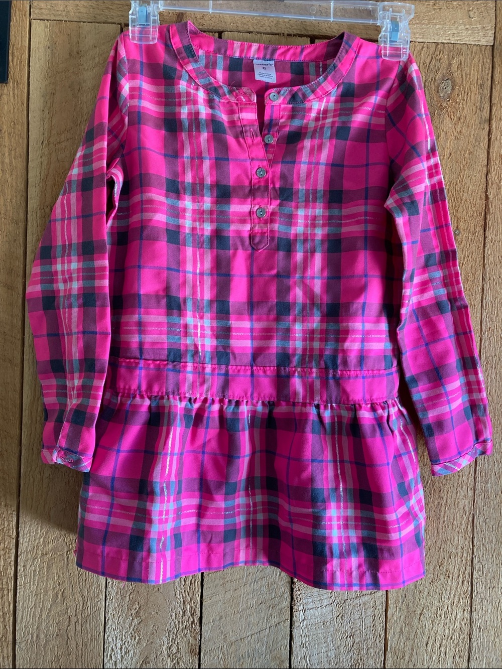 Carter's girl’s Hot Pink and Navy Plaid Button-Front Tunic